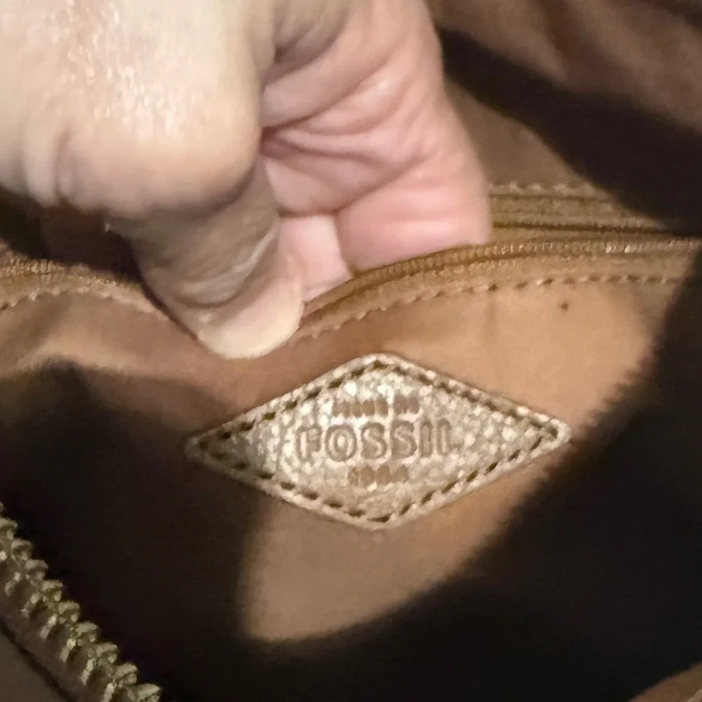 Fossil Crossbody Bag Patchwork Geometric Small Brown Excellent Leather Purse